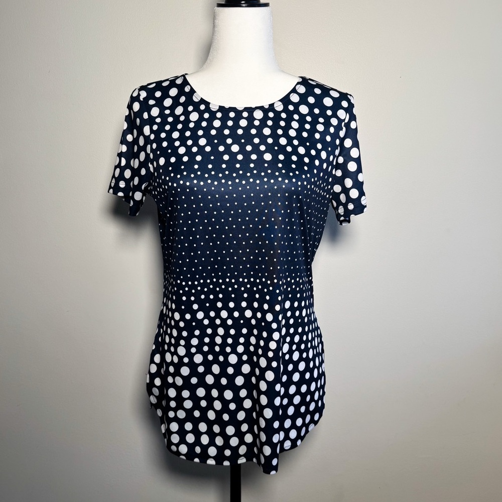 Navy Blue and White Polka Dot Print Tee